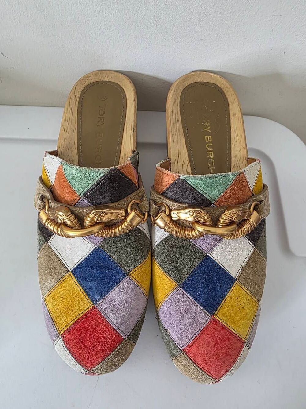Tory Burch Suede Colorblock Pattern Mules 8.5 $300 - Picture 2 of 12